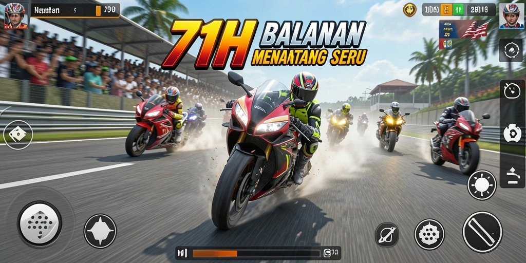 Gameplay balapan motor yang seru dan mendebarkan di 71H.