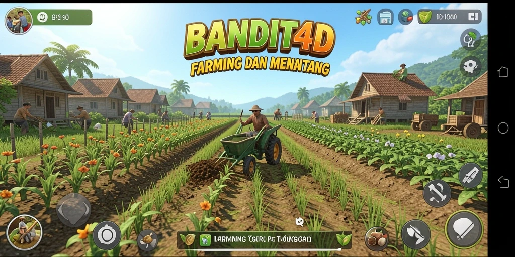 Gameplay seru BANDIT4D yang menggambarkan pertanian dan interaksi sosial.