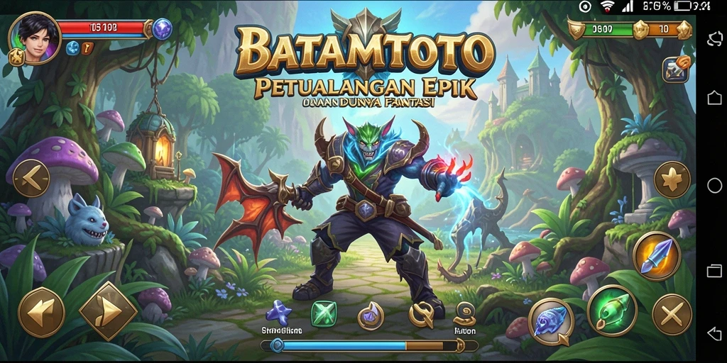 Screenshot gameplay BATAMTOTO menunjukkan pertarungan epik dan eksplorasi dunia.