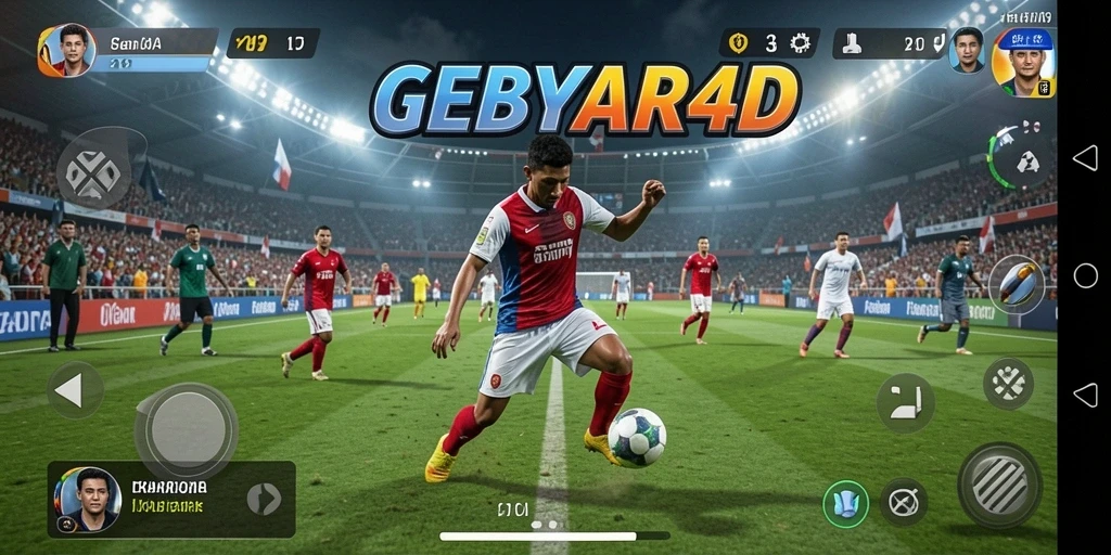 Screenshot utama GEBYAR4D menampilkan gameplay seru dalam pertandingan olahraga.