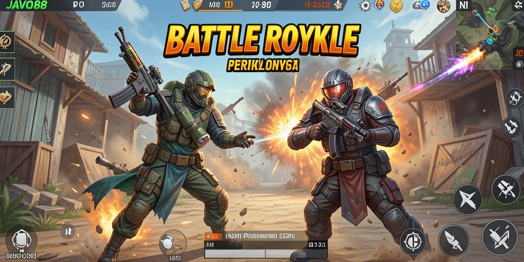 Tampilan permainan <strong>JAVO88</strong> yang mendebarkan saat bertarung di arena Battle Royale.