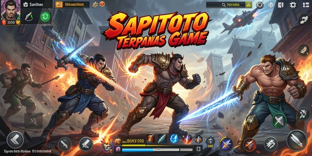 Screenshot SAPITOTO menampilkan pertarungan mendebarkan antar karakter.