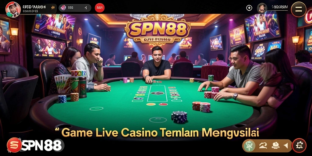 Tangkapan layar gameplay SPN88 yang menampilkan dealer langsung di Live Casino.